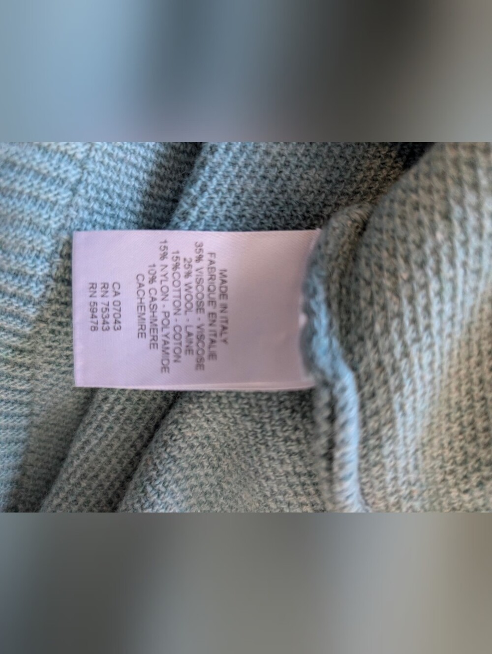 Bianco & Blu Italy Wool Cashmere Old Money Batwing Knit Sweater Sage Green XL - Picture 6 of 6
